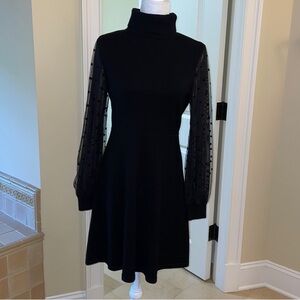 Eliza J Black Dress with Textured Sleeves